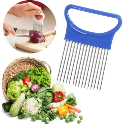 Multipurpose Onion Slicer Tool with Protection Cover Assistant Cutting Onion Insert Device Manual Vegetable Chopper Slicing Aid