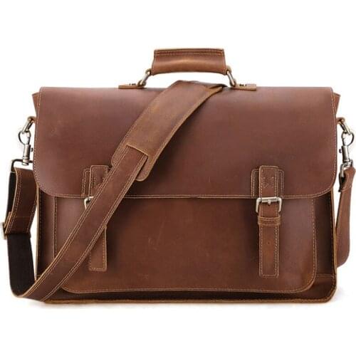 Retro Genuine Leather Bag Mans Briefcase Attach Case 17 Inch Laptop Bag Top Layer Cowhide Leather Business Handbag F738