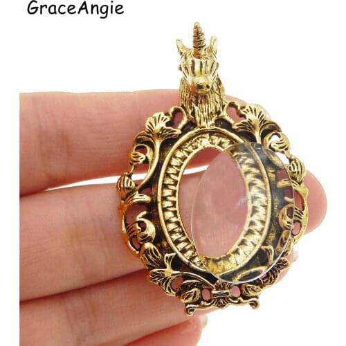 2-3set Unicorn Cabochon Tray Base + glass cabochon demo flat back Making finding 25*18mm Unicorn Set Blank Tray Pendant 50*34mm