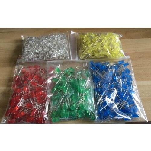 500Pcs/lot 5MM LED Diode Kit Mixed Color Red Green Yellow Blue White 5value*100pcs