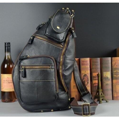 Men Bag Genuine Leather Chest Bag famous brand Chest Shoulder Messenger Bags Casual Vintage Sling Back Pack of the
