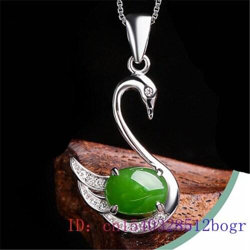 Jade Swan Pendant Charm Jewelry Amulet Natural 925 Silver Chinese Gifts Necklace Women Zircon Chalcedony Gemstone Fashion