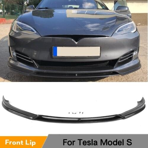 Carbon Fiber Front Bumper Lip Spoiler for Tesla Model S 70D P85D 90D P100D Sedan 4 Door 16-17 FRP black