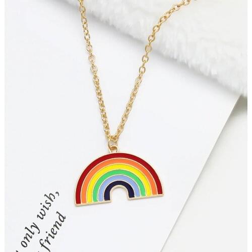 Semicircle rainbow Pendant Necklace Fashion alloy necklace Sunshine Girl sweater chain Decorative jewelry accessories