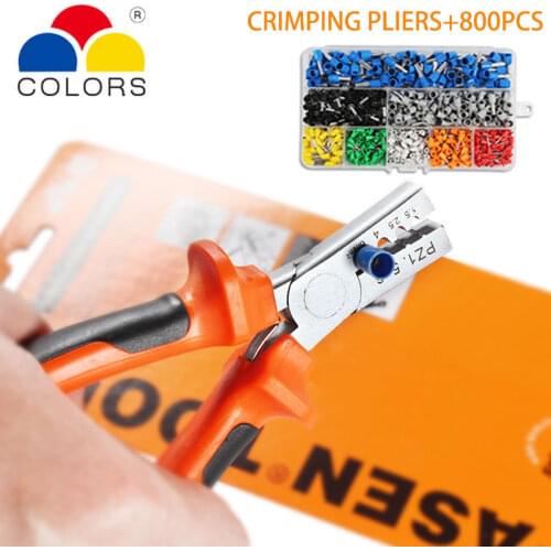 PZ1.5-6+800pcsMini Crimping Pliers kit 1.25-6.0mm2 with 800pcs Wire Stripper Crimper AWG 10-23 Terminal crimping tool set