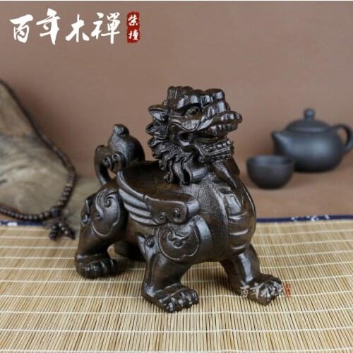 Zen century wood carving Kirin town house ornaments handmade wood crafts wood Feng Shui