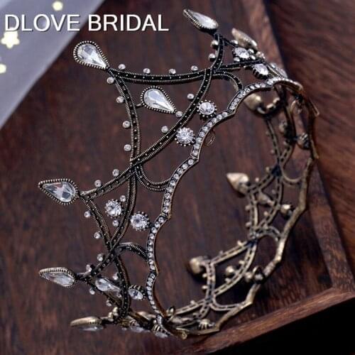 Baroque Luxury Black Bridal Crown High Quality Round Crowns Tiara Wedding Party Hair Jewelry Accessory