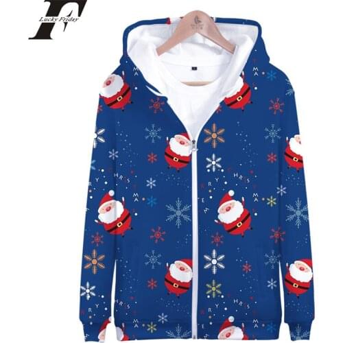 Christmas Western traditional festival Santa Claus pattern print Zipper hooded sweatshirt Men/Women Casual Zipper clothes kpop