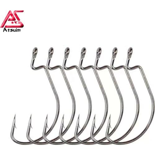 AS 100pcs/lot Texan Hooks Fishing Soft Worm Hooks High Carbon Steel Wide Super Lock Fishhooks Lure Softjerk Hooks Fishing Tackle