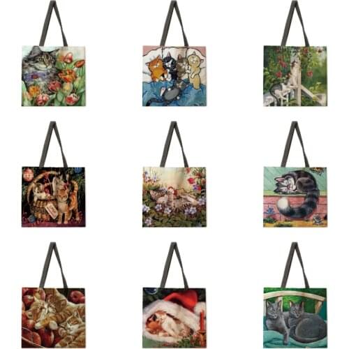 Oil painting garden cat ladies handbags ladies handbags ladies shoulder bags outdoor beach handbags fashion shopping bags