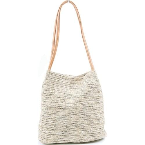 Straw bag Casual Handbag Summer Holiday Shoulder Bag Ladies Weaving Bucket Beach Shoulder Bags Beige