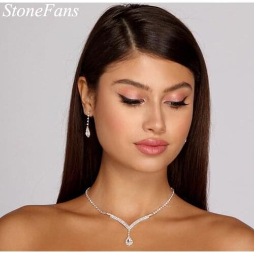 Stonefans Crystal Pendant Necklace Water Drop Shape Rhinestone Choker Necklace Statement Jewelry Girls Weeding Party Accessories