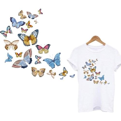 Thermo Stickers Butterfly Patch Iron On Transfer For Clothing DIY Women T-shirt Flower Applique Sticker Apparel Garmen Decro DIY