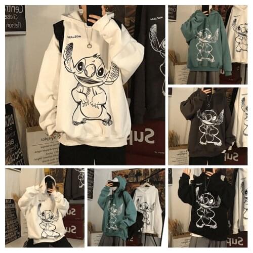 Disney Stitch Anime Print Hoodie teenager Autumn Winter Man Woman Thicken Warm Sweater Fashion Casual Jacket Sweatshirt Top XL