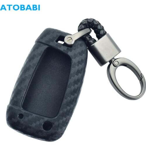 Carbon Silicone Car Key Case For Hyundai Accent Kona 2018 2019 Santa Fe I30 IX35 Folding Remote Fob Cover Keychain Protector Bag