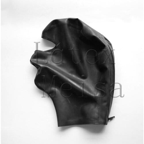 Adults Latex hoods with penis and open eyes and nostrils in black color with back zip