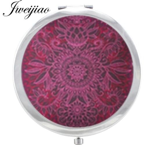 Youhaken Chakra Henna Mandala Pattern Makeup Mirror Glass Cabochon Floding Round compact hand vanity mirror espejo