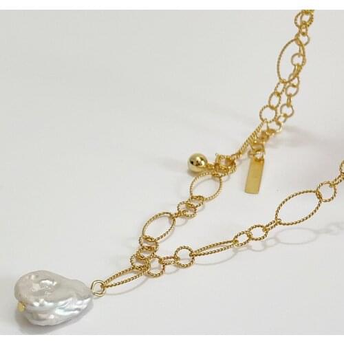 18k gold 100% Authentic 925 Sterling silver baroque Pearl Natural Irregular pearll Necklace round &oval chain pendant TLX1015