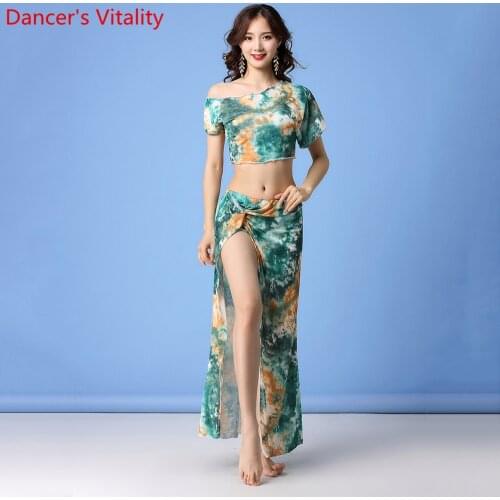 Women Belly Dance Practice Clothes New Yarn Sexy Oriental Indian Dancing Top Skirt Set Summer Beginners Stage Wear Outfits