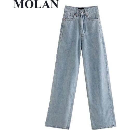 Women Jeans Fashion Side Pockets Faded Wide Leg Vintage High Waist Zipper Fly Denim Female High Quality Trousers Mujer