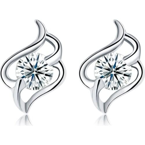 SILVERHOO New Geometric Flame 925 Sterling Silver Stud Earrings For Women 5A Clear Cubic Zirconia Party Earring Fine Jewelry