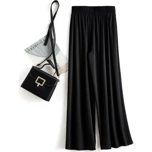 Women Autumn Summer 90% Natural Silk Loose Style 22 momme Trousers Work Wear Casual Holiday Wide Leg Pants
