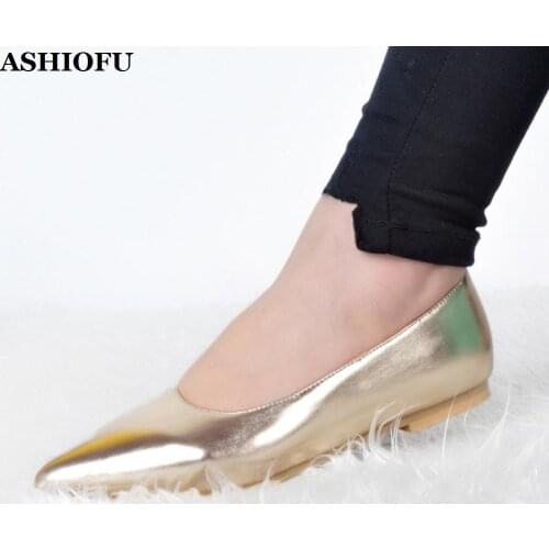 ASHIOFU Handmade Real Photos Ladies Flats Shoes Party Prom Slip-on Ballets Shoes Boat Casual Evening Fashion Flat Shoes XD375