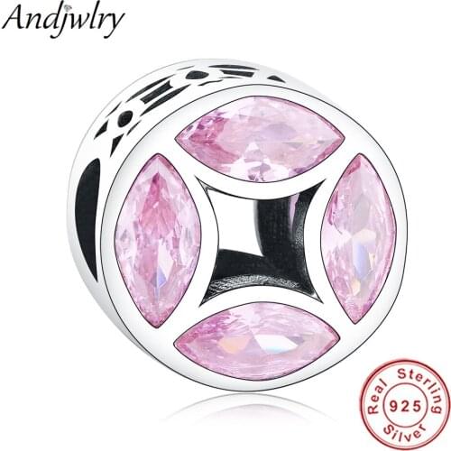 Fit Original Pandora Charms Bracelet 925 Sterling Silver Good Fortune Coin Charm Pink CZ Beads DIY Jewelry Women Berloque
