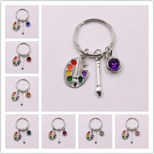 1pcs Painters Tools-Palette Keychain Paintbrush keychain Christmas stone Jewelry Pendant Key Chain Ring DIY Fit Keychain
