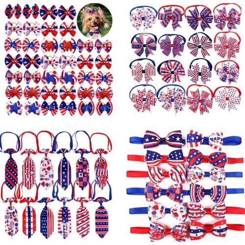 10pcs Dog Bow Tie Small Dog Hair Accessories Pet Dog Cat Bowties Neckties Dog Bows For American Independence Day Dog Supplies