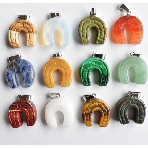 2020 Fashion natural stone mix horseshoe shape pendants charms for jewelry Accessories making 12pcs/lot Wholesale free shipping