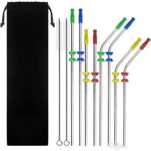 50 Sets Silicone Sleeve Stainless Steel Straws Reusable Replacement Metal Straws With Silicone Tips And Cleaning Brush SN471