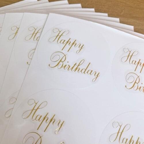 60pcs Transparent Stickers Adhesive Happy Birthday Sticker Seal Labels Round PVC Sticker Sealing Labels Gift Box Cake Packaging
