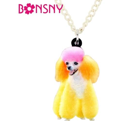Bonsny Statement Acrylic Fashion Fluffy Poodle Dog Necklace Pendant Chain Choker Cartoon Animal Jewelry For Women Girls Teens