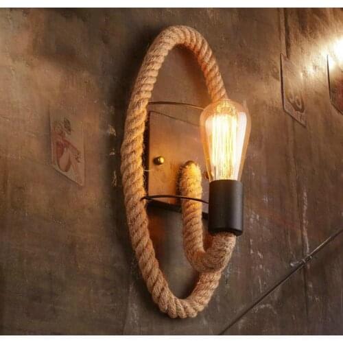 American Retro Round Rope Hemp Rope Edison Bulb Wall Light Aisle Balcony Stairs Bar Coffee Shop Iron Wall Lamp