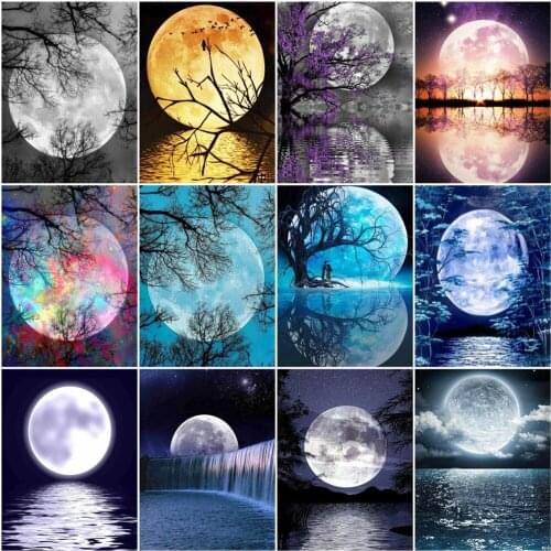 AZQSD Coloring By Number Moon Scenery Acrylic Modern Wall Art Painting By Numbers On Canvas Night Kits Handpainted Home Decor