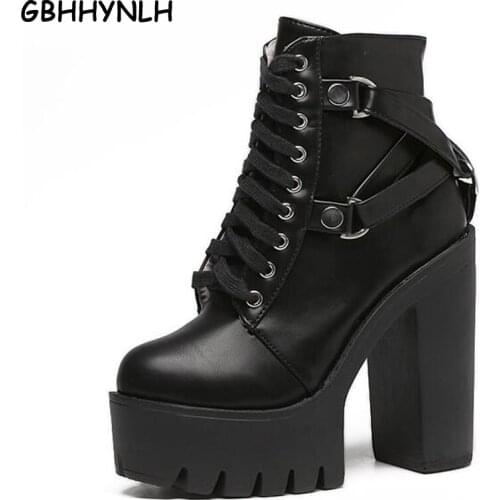 Lace up boots winter shoes waterproof snow boots women Buckle punk boots woman wedges high heels ankle boots for women LJA52
