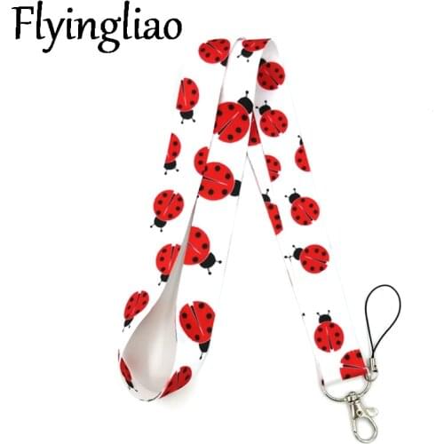 Ladybird Insect Neck Keychain Necklace Webbings Ribbons Anime Cartoon Neck Strap Lanyard ID badge Holder Keychain Lanyards Gifts