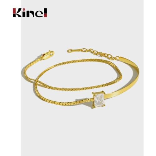 Kinel 925 Sterling Silver AAAA Zircon Double Layer Bracelets for Women Fashion Wedding Party Square Adjustable Jewelry