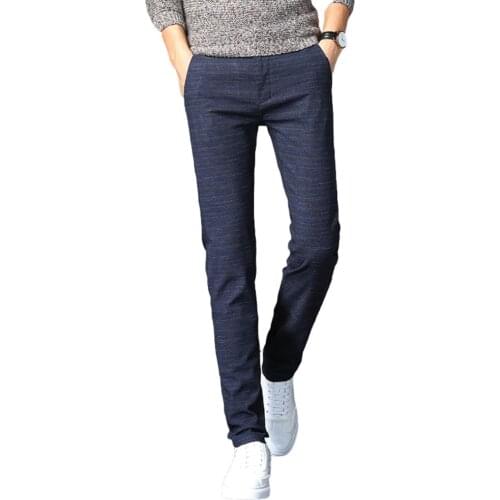Plus size 30-40 Men Solid Color Zip Button Closure Pockets Straight Long Pants Business Trousers