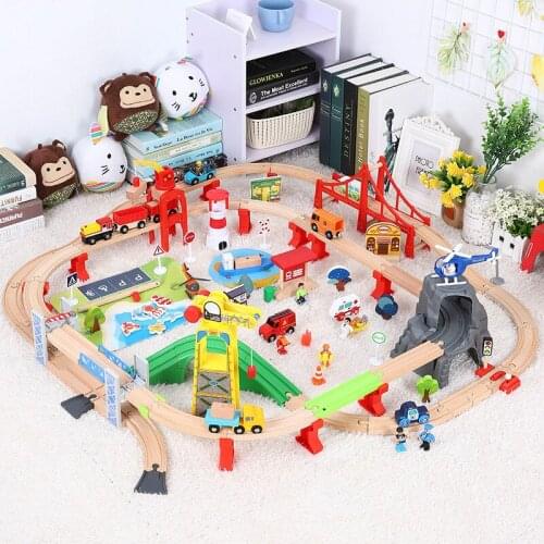 Coastal Town Wooden Train Track Toy Set Wooden Railway Toys Magical Magnetic Railway Bridge Accessories Toys For Children