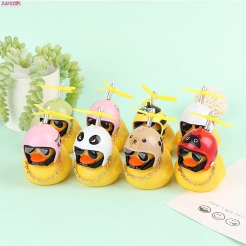 Cute Rubber Duck Toys Car Bicycle Decorate Lovely Small Yellow Duck Helmet Propeller Sunglasses Room Car Ornaments Hotsale 1Pcs