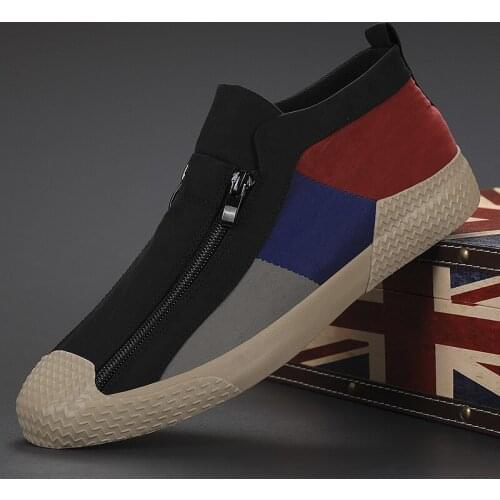 Men Brand Trend high top patchwork Casual Leisure zipper Shoes Breathable For Male Footear Mens Flats A31-69