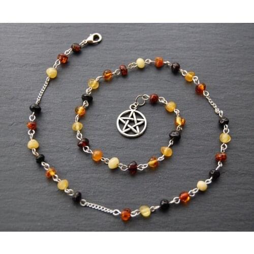Travel Size Baltic Amber Witchs Ladder/Prayer Beads/Necklace with Pentacle