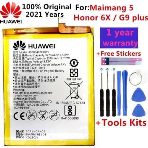 HuaWei 100% Original Battery HB386483ECW For Huawei Honor 6X G9 plus Maimang 5 3340mAh Replacement Phone Batteria Akku Fast Ship