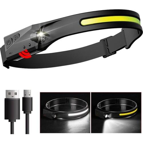 Induction Headlamp COB LED Head Lamp with Built-in Battery Flashlight USB Rechargeable Head Torch 5 Lighting Modes Head Light