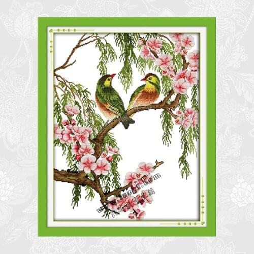 Joy Sunday Bird On the Branch Cross Stitch Printed Canvas DIY Handmade Embroidery Needlework Sets DMC Cotton Thread Crafts