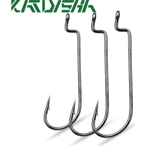 KATYUSHA 500pcs/lot Carbon Steel Fishing Hooks 6#-5/0# Narrow Crank Bass Hooks Single Worm Hooks Sharp Barbed Fishhooks Pesca