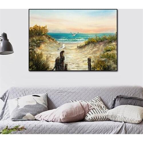 Classic Oil Painting Art Seaside Landscape Canvas Painting Wall Art Poster Print Wall Pictures for Living Room Home Decoration