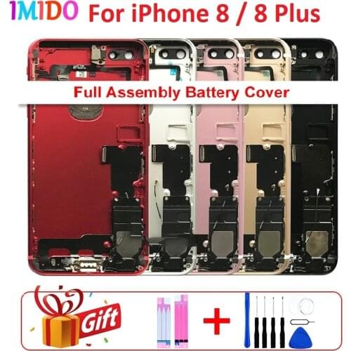 Battery Housing For iPhone 8 8 Plus Full Assembly Back Door Rear Cover Spare Parts Side Button Middle Frame Chassis Flex Cable